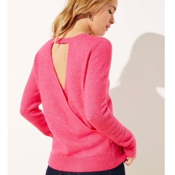 LOFT Crossover Open Back Neon Pink Sweater Small S - Picture 4 of 8